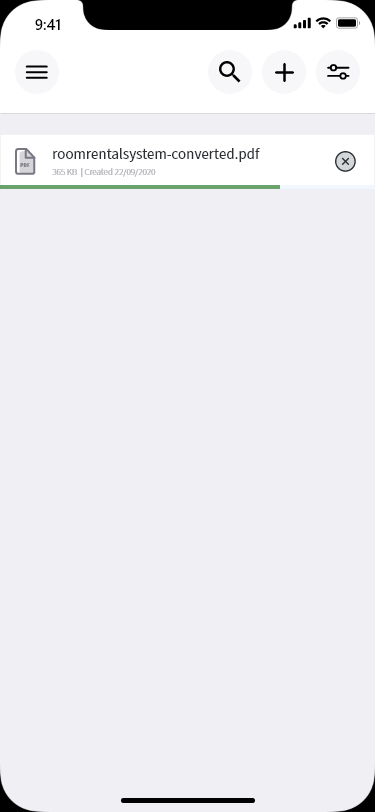 ZCloud upload progress — a file uploading with a green progress bar and cancel affordance.