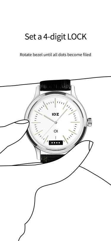 Setting a 4-digit LOCK — step 3, dots progressing.