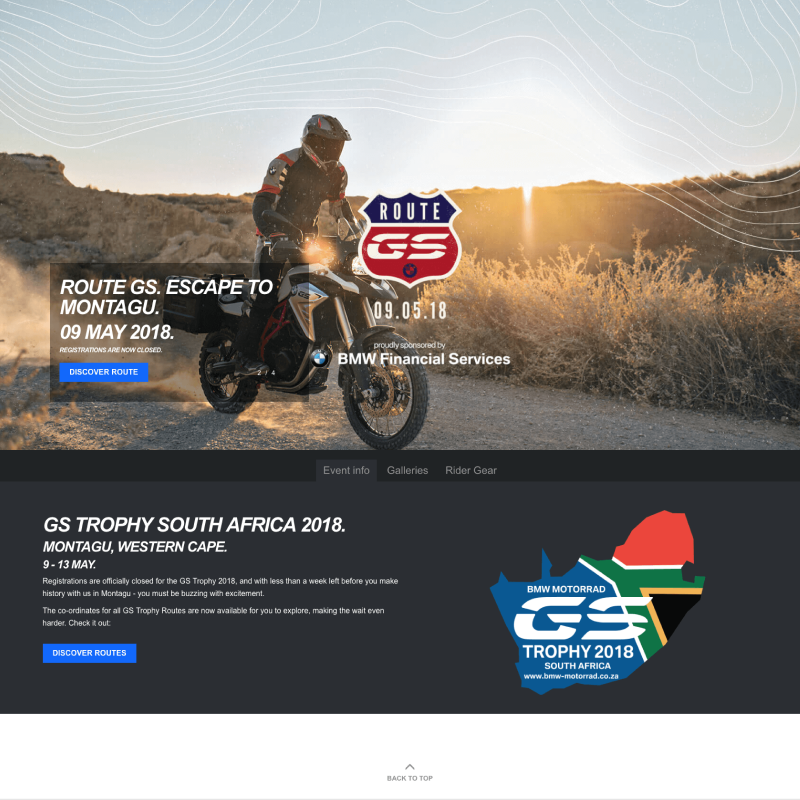 BMW Motorrad GS Trophy 2018 South Africa campaign landing page.